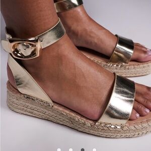 Gold Espadrille Sandals, Like New